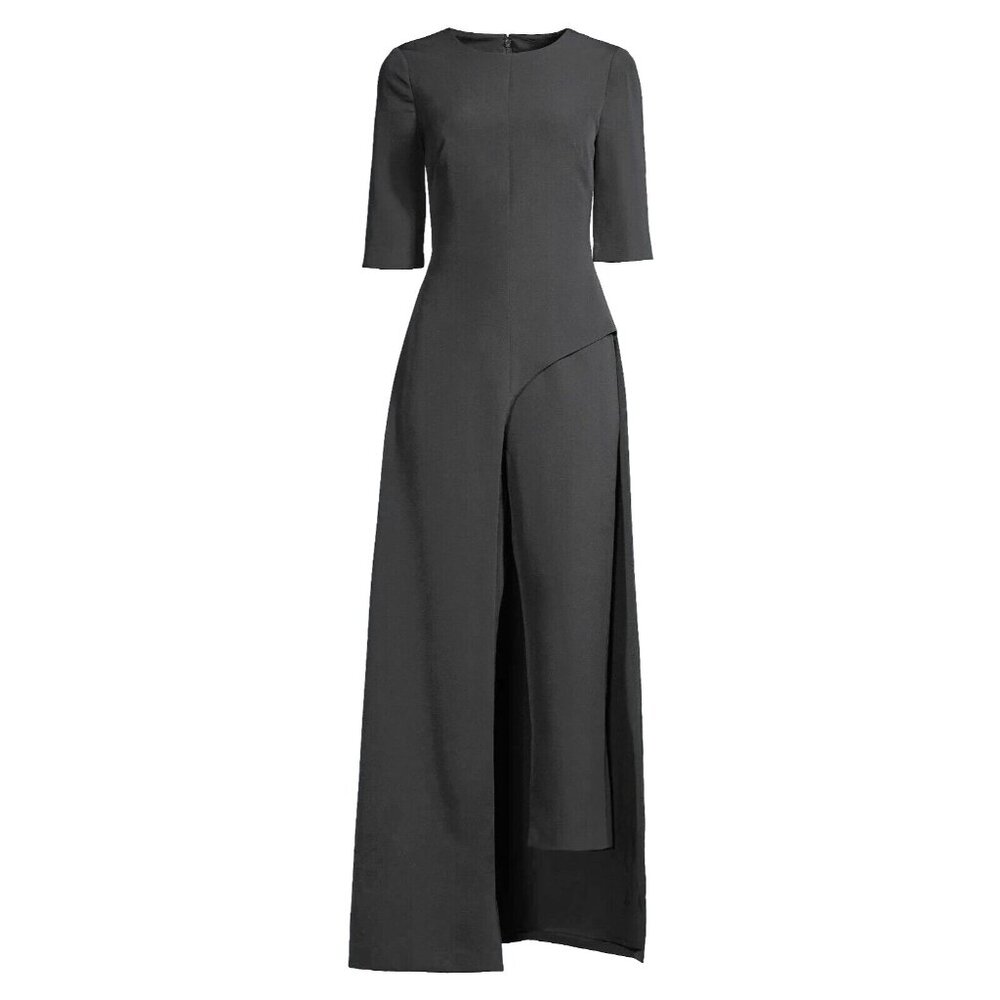 NWT Kay Unger Davina in Black Stretch Crepe Walk Through Jumpsuit Maxi 16